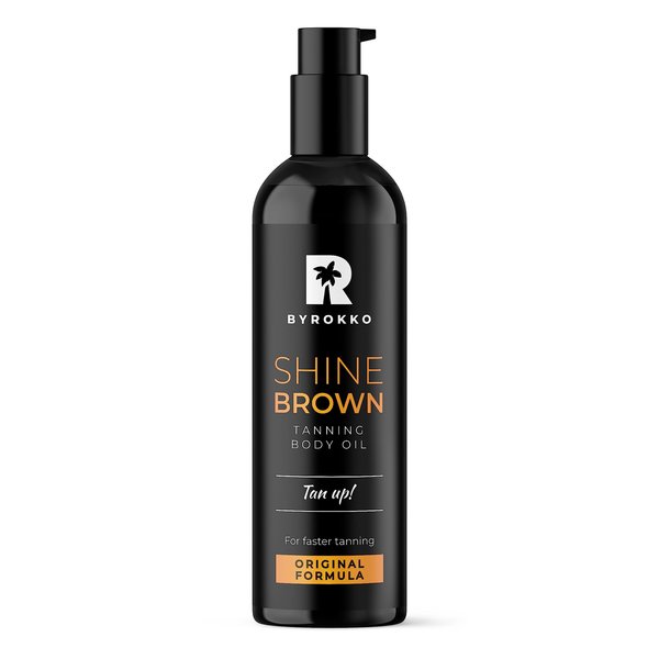 BYROKKO Shine Brown Premium Tanning Accelerator Oil (150 ml), XXL Tanning Oil for Outdoor Sun or Sunbed, Suntan Oil with Luscious and Fresh Orange Scent, Achieve a Natural Tan with Natural Ingredients