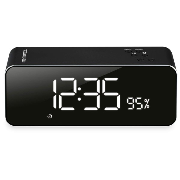 Memorex Aluminum Wireless Alarm Clock Radio, 6.9 x 2 x 2.7 Inches, Multi-Step Dimmer, Black (MCB428B)