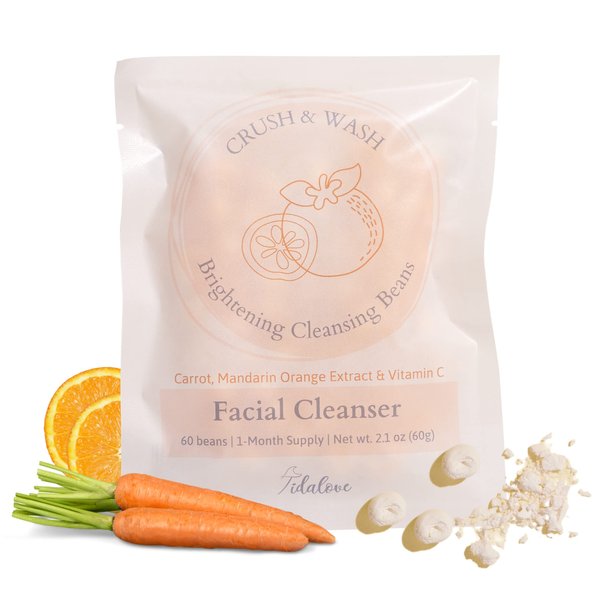 Tidalove Daily 3 in 1 Facial Cleanser, Exfoliator and Wash-off Mask, Vegan, Cruelty Free, Plastic Free, Travel Friendly, 1 Month Supply Refill (60 Tablets) (Brightening)
