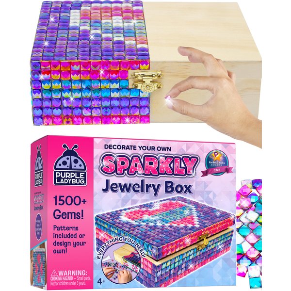 PURPLE LADYBUG DIY Sparkly Girls Jewelry Box for Girls 8-12 Yrs Old - 10 9 8 7 6 Year Old Girl Birthday Gift Idea & Christmas Crafts for Girls 8-12 - Girl Toys 8-10, Arts and Crafts for Kids Ages 6-8