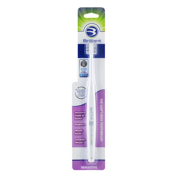 Brilliant Sensitive Toothbrush – 360 Round Head Soft Bristle Toothbrush, Oral Hygiene Products That Are Great for Diabetics, Seniors, and those with Dry Mouth and Sensitive Teeth, White, 1 Count