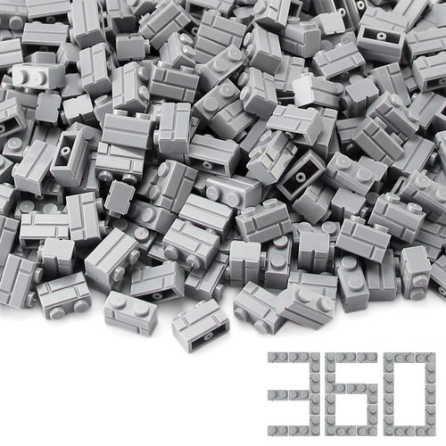 Feleph 360 Pieces 1x2 Masonry Profile Bricks Set MOC Building Blocks for Wall Parts and Pieces Diverse Bulk Toy Kit Compatible with Major Brands (Gray)