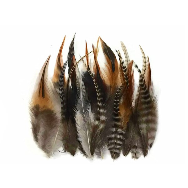 1 Dozen - Short Natural Grizzly Mix Whiting Farm Rooster Saddle Hair Extension Feathers Fly Fishing Summer Craft Supply | Moonlight Feather