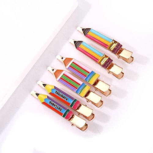 HZEYN 6 Pack Teacher Hair Clips Funny Pencil Hair Clips Teacher Appreaction Gifts Back To Shool Hair Accessories for Teachers Student Rainbow 6Pack