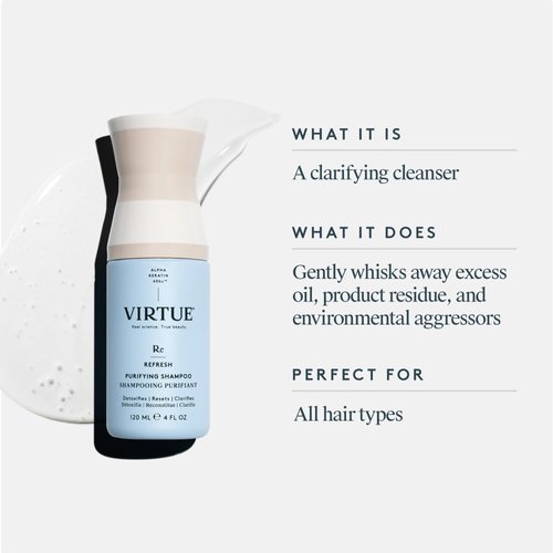 VIRTUE Clarifying Detox Sulfate Free Shampoo with Charcoal Powder to Remove Excess Oil and Product Build Up, Color Safe, 4 Fl Oz