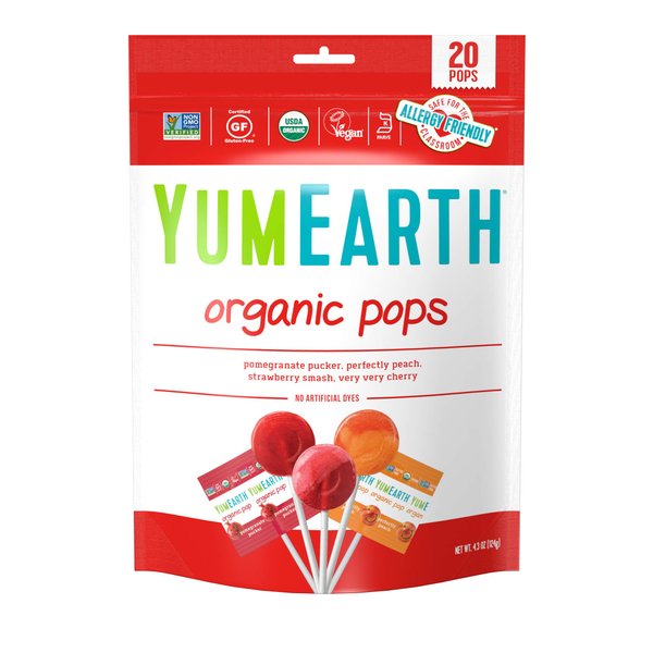 YumEarth Organic Lollipops, Assorted Flavors, 4.3 Ounce, 20 Lollipops - Allergy Friendly, Non GMO, Gluten Free, Vegan, (Packaging May Vary)