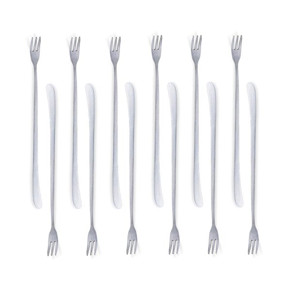 [JSeven] Long Handle Forks, Stainless Steel Dessert Forks, Fruits, Pickles Forks, Fancy Table Forks (12 Pcs)