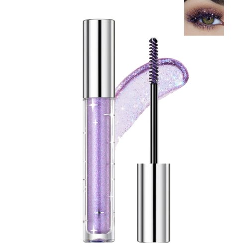 Glitter Mascara for Eyelashes, Sparkling Colored Mascara Waterproof Long Lasting Diamond Mascara, Smudge-Proof No Clumping Colorful Eyes Makeup for Women Wedding Stage Music Festival (03#Purple)