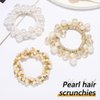 Fashey Pearl Hair Ties Rhinestone Ponytail Holder 3 Pcs Flower Hair Scrunchies Beaded Elastic Hairband Hair Accessories for Women (type B)