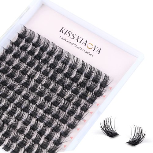 KISSXIAOYA Cluster Lashes Extensions, 144Pcs Individual Cluster Lashes D Curl 13mm, Wide Stem Cluster Eyelashes Soft Natural False Eyelashes Cluster DIY Eyelash Extension At Home (13mm, D Curl)
