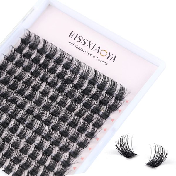 KISSXIAOYA Cluster Lashes Extensions, 144Pcs Individual Cluster Lashes D Curl 13mm, Wide Stem Cluster Eyelashes Soft Natural False Eyelashes Cluster DIY Eyelash Extension At Home (13mm, D Curl)