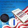 24Pcs Blue French Tip Press on Nails Short Square American Flag Fake Nails Independence Day False Nails 4th of July Star Sequin Glitter Glue on Nails Patriotic Full Cover Stick on Nails for Women