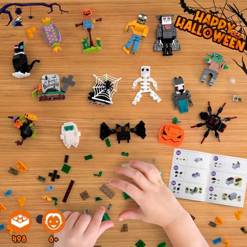 CHMYWJ Halloween Building Blocks Set 15 in 1 Halloween Building Sets Halloween Party Favors for Halloween Toys for Kids, for Kids,Halloween Classroom Favors(498PCS)