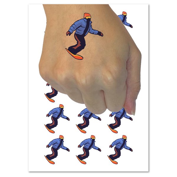 Snowboarder Carve Snow Temporary Tattoo Water Resistant Fake Body Art Set Collection - 15 2" Tattoos (1 Sheet)
