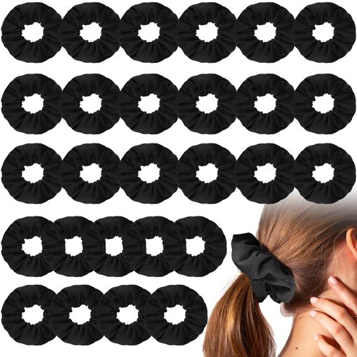 Tigeen 24 Pcs Scrunchies Bulk Cotton Scrunchies Solid Color Hair Ties Hair Elastic Ponytail Holder for Women Girls Kids Hair Accessories (Black)