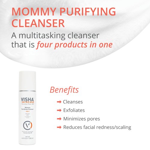 Visha Skincare Mommy 4 in 1 Multitasking Purifying Cleanser, Pregnancy and Nursing Safe Face Cleanser, Minimizes Pores, Reduce Facial Redness and Exfoliates, Great for Dry and Sensitive Skin 6.8oz