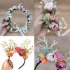 GRAFARMI 2 Pack Floral Deer Antlers Crown Headband Reindeer Antler Flower Hair Hoop Flower Hair Accessories for Brides Women Girls Valentine's Day Weddings Graduation Party Supplies