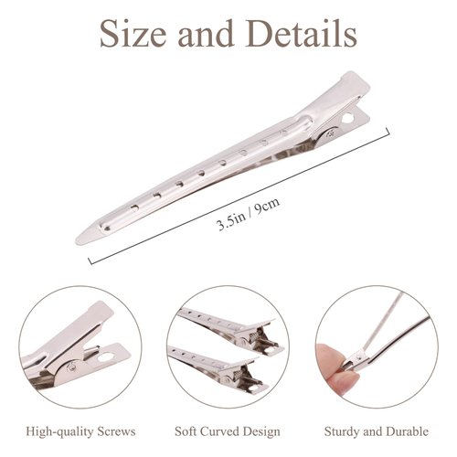 yoyokid 60PCS Hair Clips For Styling, 3.5inch Metal Duck Billed Hair Clips For Styling Sectioning, Curler Alligator Clips Hair Pins For Thick Hair Roller Salon, Silver