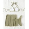 SweatyRocks Women's 3 Piece Zebra Striped Bikini Swimsuit Set & Beach Skirt Set Bathing Suit Olive Green L
