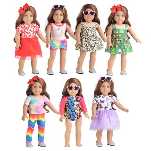 Sweet Dolly 18 Inches Doll Clothes Accessories Sets, Fashion Doll Clothes Unicorn Rainbow Butterfly Leopard Dresses Glasses Fit 18 Inch Dolls