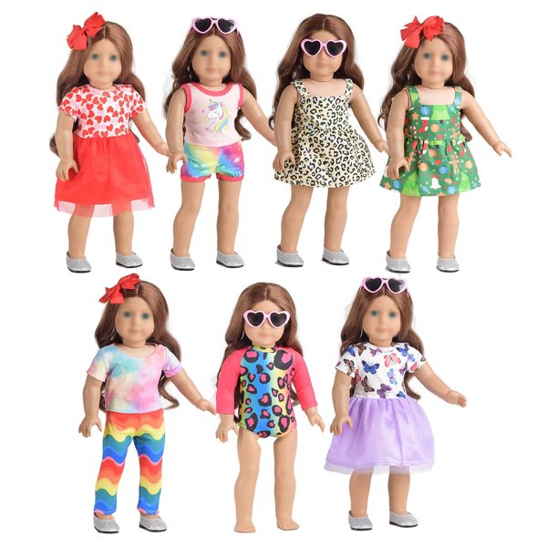 Sweet Dolly 18 Inches Doll Clothes Accessories Sets, Fashion Doll Clothes Unicorn Rainbow Butterfly Leopard Dresses Glasses Fit 18 Inch Dolls