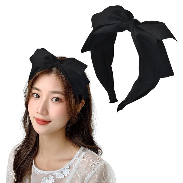 Kilener Big Bowknot Headband Bow Headbands for Women Girls Head Bands with Bow Hair Band Black Bow Knot Headband for Women Bows Headbands Bowknot Hair Hoop Bow Hairband Hair Accessories