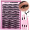 FANXITON DIY Lash Extension Kit 40D D Curl Individual Lashes Lash Clusters Kit Cluster Lashes Lash Bond and Seal and Lash Tweezers for Lash Clusters Kit DIY at Home