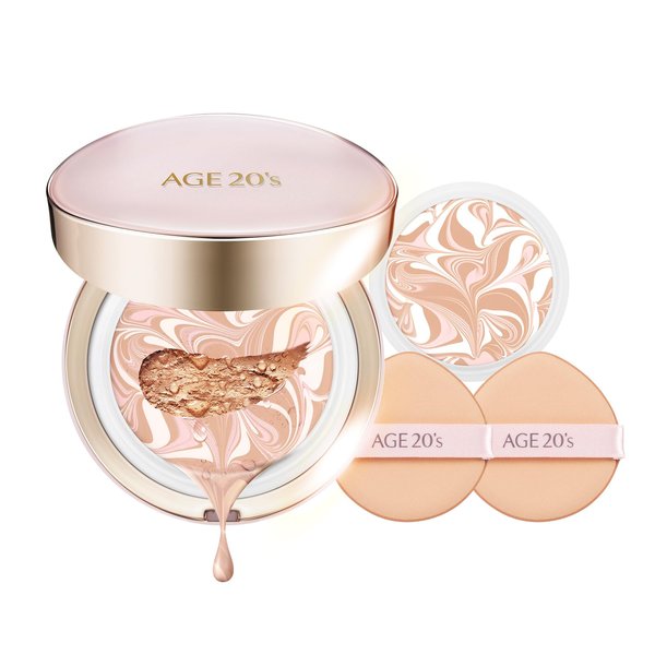 AGE 20’s Signature Hydrating Essence Sunscreen Foundation for Dry Skin, SPF 50+, BB & CC Cream, Moisture Cushion Pact, Refill Included, 21 Light Beige (0.49oz x 2ea)