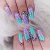 Glitter Rhinestones Press on Nails Medium Square Fake Nails Glossy Gradient False Nails Design Reusable Artificial Acrylic Nails Full Cover Stick on Nails Natural Glue on Nail for Women Charm Manicure