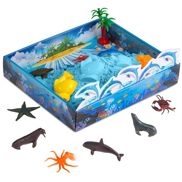 CoolSand 3D Sandbox - Sea Creatures Edition - Set Includes: 1 lb. Moldable Indoor Play Sand, Shaping Molds, Sea Figures and 3D Tray