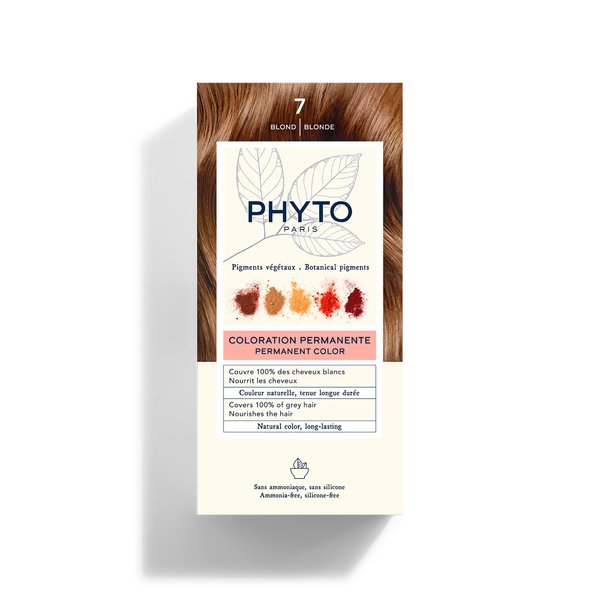 PHYTO Phytocolor Permanent Hair Color, 7 Blonde, with Botanical Pigments, 100% Grey Hair Coverage, Ammonia-free, PPD-free, Resorcin-free, 0.42 oz.