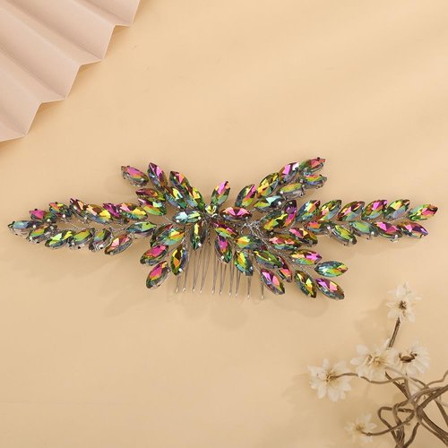 Rumtock Sparkle Rhinestones Beads Silver Hair Comb for Women Girls Wedding Bridal Hair Accessories Vintage Crystal Side Headpiece (Colorful)