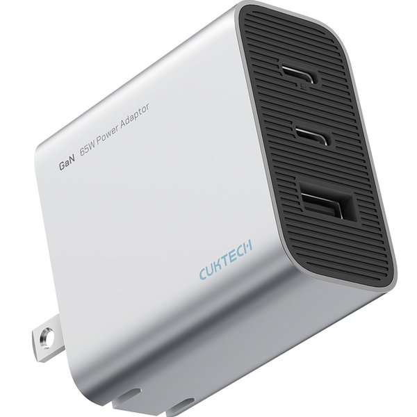 CUKTECH 65W USB C Charger, GaN III PD Fast Charger, PPS 3-Port Compact Foldable Adapter Compatible with MacBook Pro/Air, Dell XPS 13, iPhone 16/15Pro, Switch, Steam Deck, Galaxy S24 (Silvery, 3-Port)