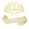 CURASA Birthday Sash and Crown for Women 50th Birthday Sash Gold Birthday Crown Adult Women Rhinestone Birthday Tiara Gold Its My 50th Birthday Sash Birthday Decoration for Party Gifts
