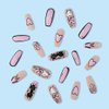 Foccna Comic Pink Press on Nails Extra Long, Acrylic Fake Nails Coffin Cartoon LOVE Design False Nails,Artificial Nails for Women and Girls, 24 pcs