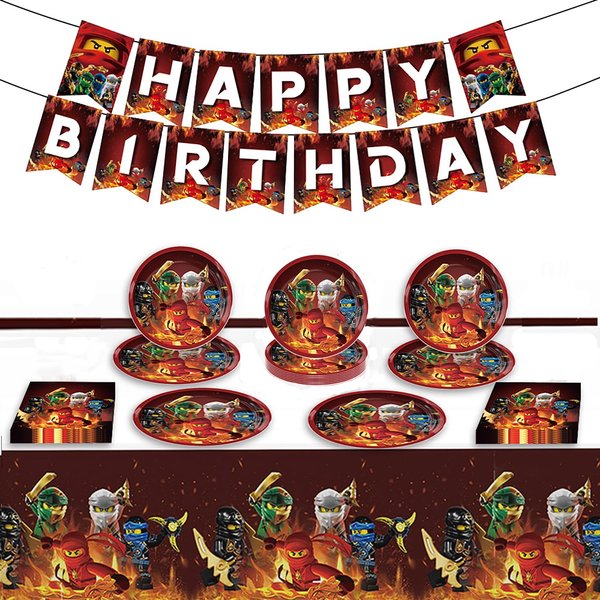 Ninja Birthday Decorations, Game Party Tableware Include Birthday Banner, Tablecloth, 20 Plates and 20 Napkins for Kids Adults Party Decorations