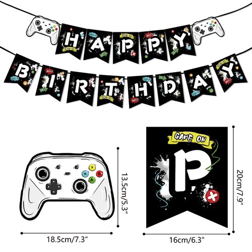 WERNNSAI Watercolor Video Game Birthday Banner - Gaming Birthday Party Decorations for Boys Kids Game Themed Party Supplies Pre-Assembled Bunting Garland Hanging Wall Decor