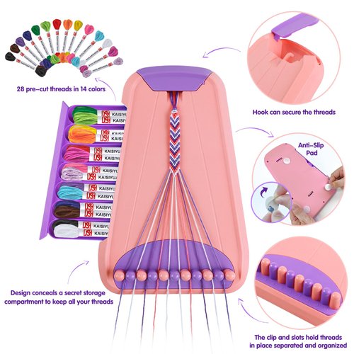 Arts and Crafts for Kids Ages 8-12,Friendship Bracelet Making Kit for Girl,Kids Jewelry Making Kit with 28 Pre-Cut Threads,Christmas Birthday Gifts for Ages 6 7 8 9 10 11 12 Year Old Pink/Purple
