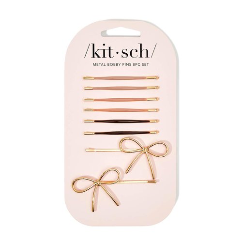 Kitsch Metal Hair Bobby Pins, 8 Count Barrettes for Women, Enamel Puffy & Bow Hair Pins, Hair Accessories & Bun Hair Clips for Girls, Use to Clip Ballet Hair Net, Great for All Hair Types, Rosewood