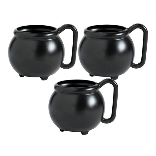 Fun Express Set of 12 Pieces Witch Cauldron Mugs, Holds 12 oz, BPA Free Plastic, Hocus Pocus and Halloween Party Supplies, Black