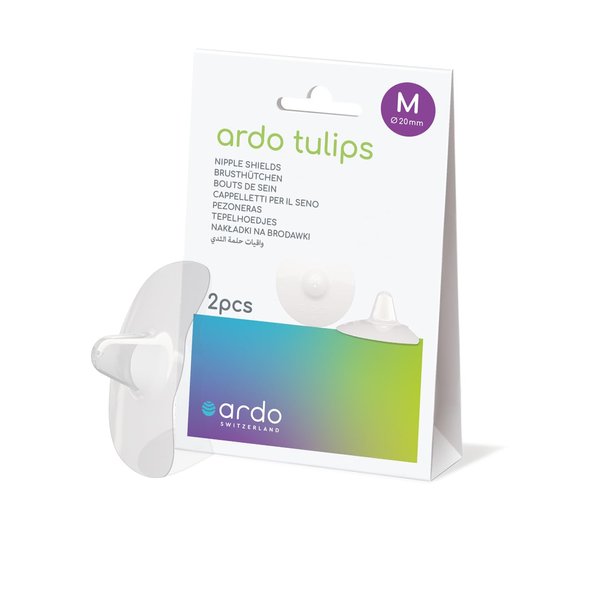 Ardo Tulips Contact Nipple Shields for Breastfeeding, Made in Switzerland, 2 Count with Carrying Case, BPA Free, (Size M, 20mm)