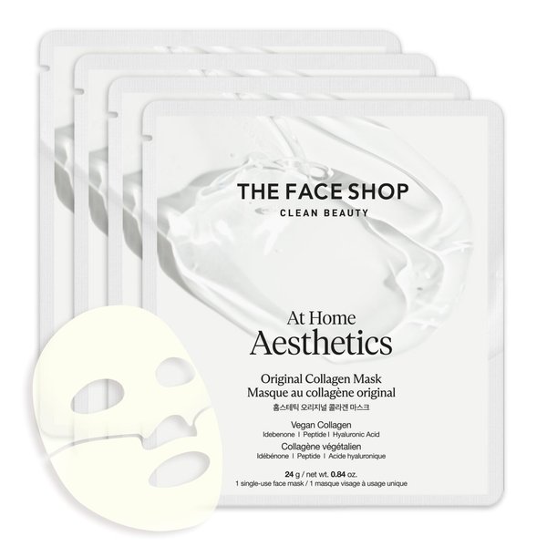 The Face Shop At Home Aesthetics Original Vegan Collagen Mask (4ea), Anti-aging Hydrogel Face Sheet Mask for Firming, Elasticity, Moisturizing, Korean Glass Skin Care for Minimize Pores, Anti-Wrinkles