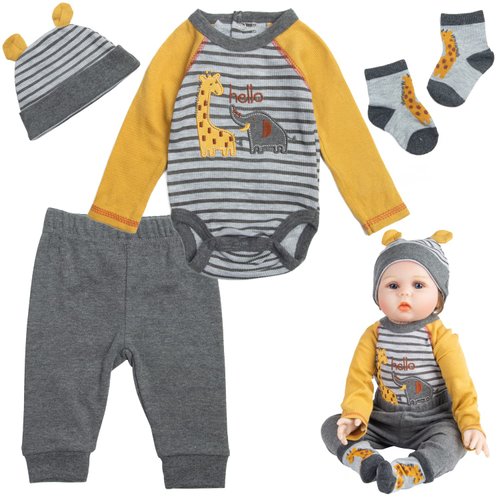 Reborn Baby Doll Clothes Elephant Outfits Accessories for 17-22 Inch Reborn Newborn Dolls Clothes 4-Pieces Sets Doll Clothing