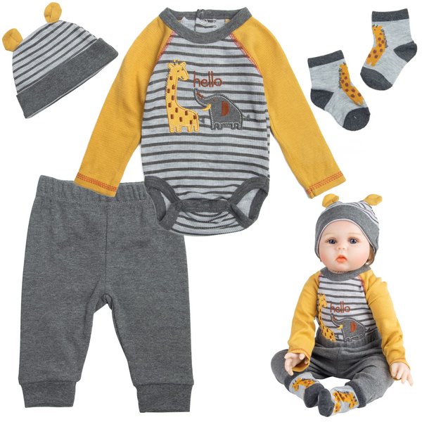 Reborn Baby Doll Clothes Elephant Outfits Accessories for 17-22 Inch Reborn Newborn Dolls Clothes 4-Pieces Sets Doll Clothing