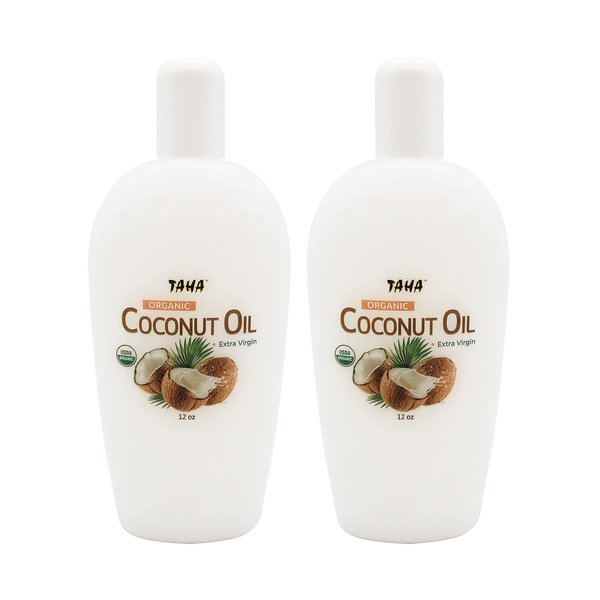 TAHA Coconut Oil, Extra Virgin, All-in-One Nourishment for Hair & Body, Protecting & Moisturizing – Great for Sensitive Skin, Natural Scent, 12 Oz (Pack of 2)
