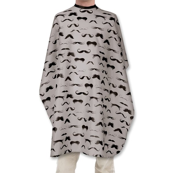 Men's Barber Cape For Hair Stylists- Home Hair Cuts - Salons - Snaps, Retro Mustache Design (Grey)