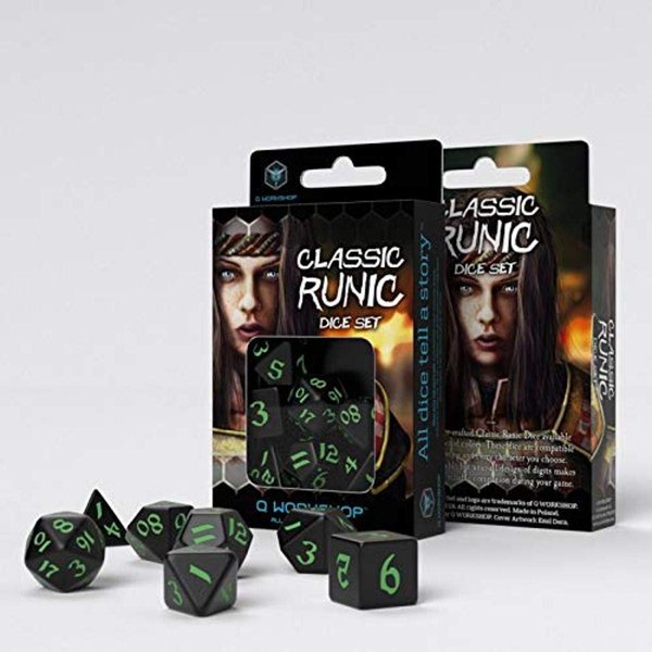 Q-Workshop Classic Runic Black & Green Dice Set (7)