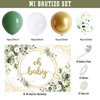 Sage Green Baby Shower Decoration Gender Neutral Baby Shower Decoration with Oh Baby Backdrop Banner,Sage Green Gold Balloon Garland Kit for Eucalyptus Leaf Woodland Baby Boy Girl Party Supplies