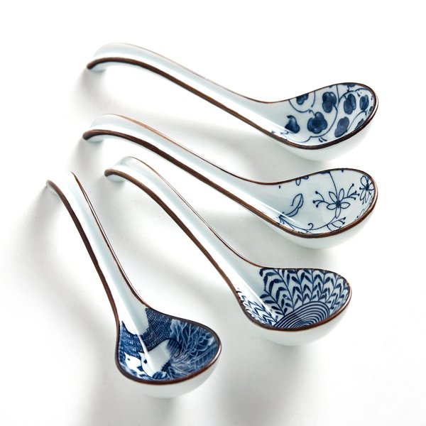 Hoilse Soup Spoons Set of 4,Asian Soup Spoon Ceramic Ramen Spoons, Japanese Soup Spoon Long Handle Perfect Depth for Dumpling, Pho, Noodles, Miso, Chinese Wonton, Dishwasher Safe