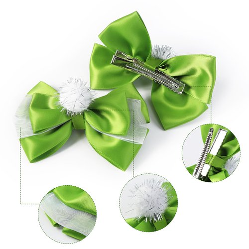 2PC Green Fairy Hair Bow Clips for Girls Women 4 Inch Toddler Princess Costume Dress Up Accessories for Tinkerbell